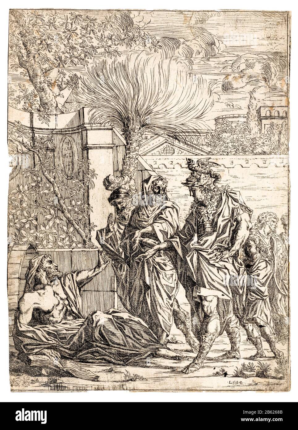 Alexander der Große Treffen Diogenes, Radierung, ca. 1580-1640 Stockfoto