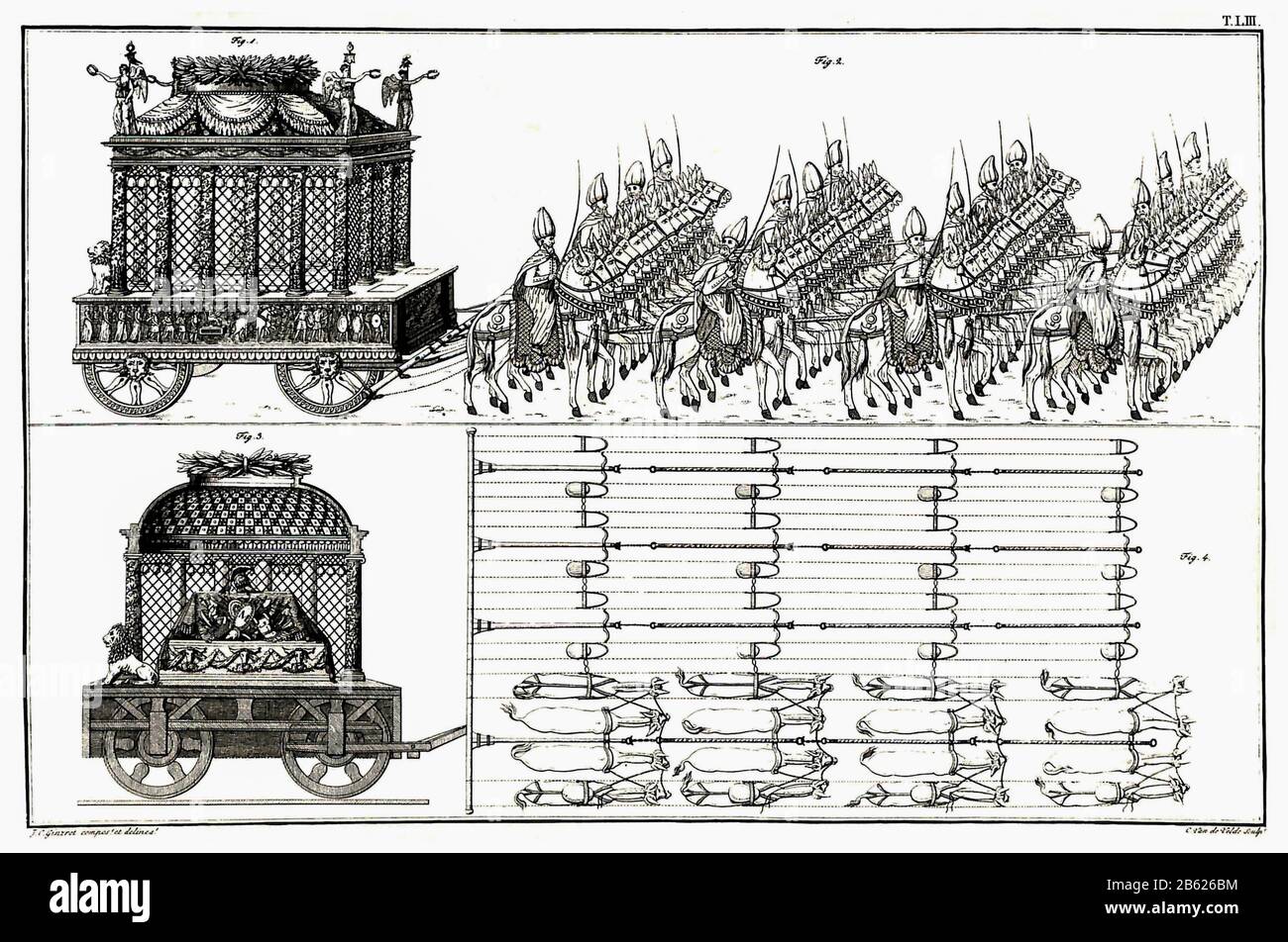 Trauerwagen von Alexander dem Großen, Illustration von Johann Christian Ginzrot, von 1817 Stockfoto