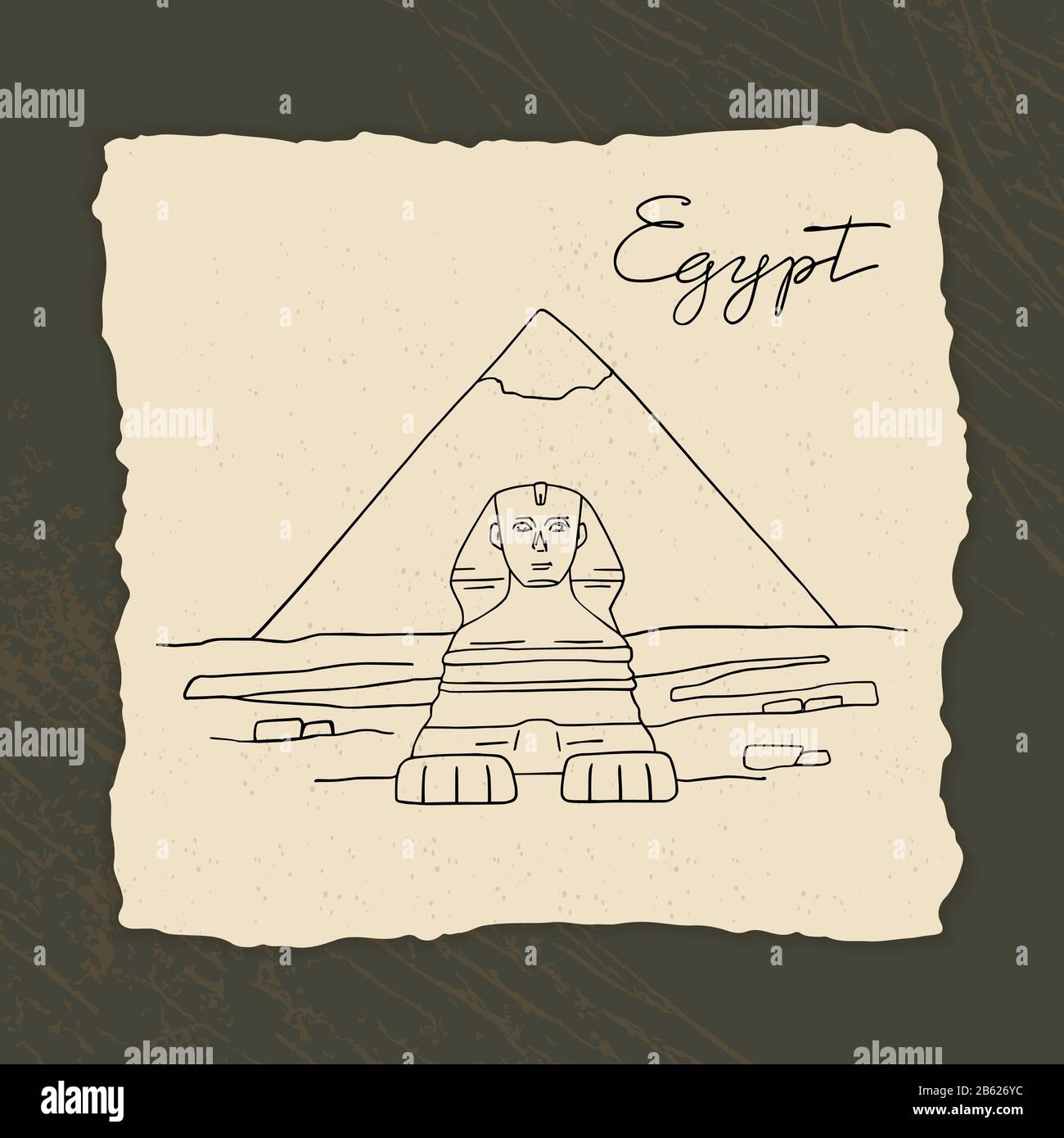 Vektor-Ikone der Großen Sphinx von Gizeh isoliert auf der handgezeichneten Vektordarstellung der Pyramiden. Stock Vektor