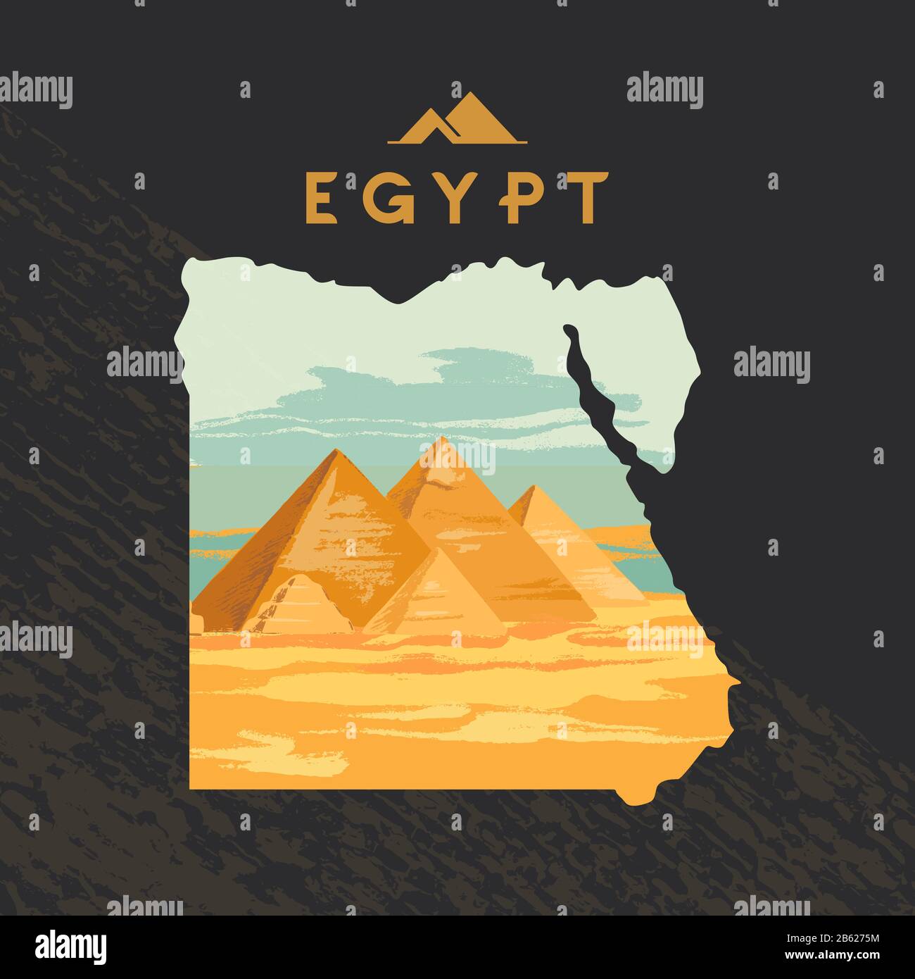 Vektorgrafiken der Großen Sphinx in Gizeh, die auf der Ägyptenkarte mit den Pyramiden Ägyptens beschriftet sind Stock Vektor