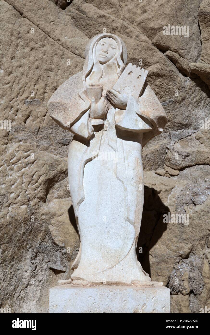 Skulpturen auf der Burg Santa Bárbara.A Fortifikation auf dem Berg Benacantil (166 m).in Alicante Spanien. Stockfoto