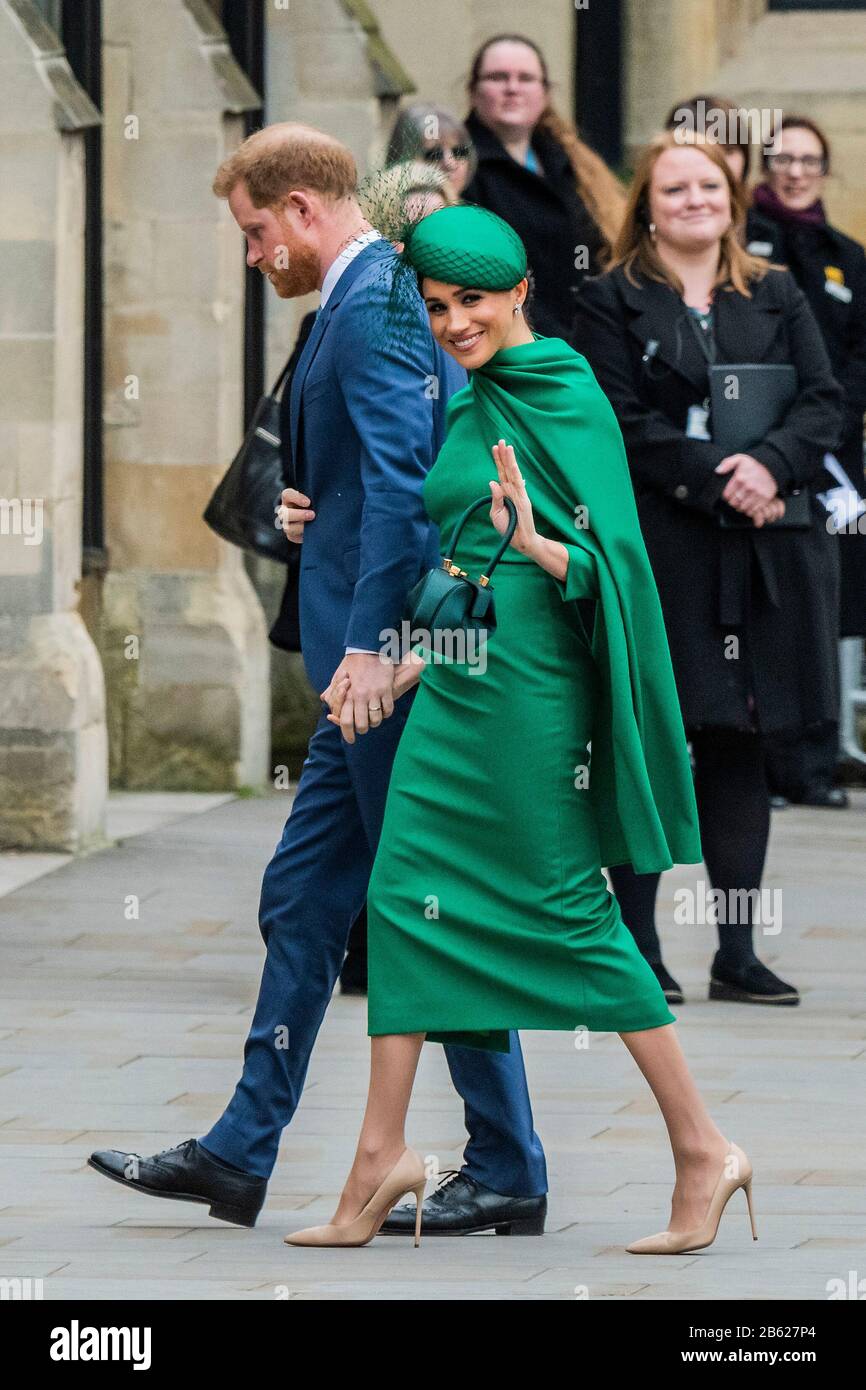 Westminster Abbey, London, Großbritannien. März 2020. Der Herzog und die Herzogin von Sussex kommen zu ihrem letzten offiziellen Engagement - EIN Dienst zum Gedenken an den Commonwealth wird von der Königlichen Familie und Vertretern der Commonwealth-Länder in der Wrestminster Abbey, London, besucht. Credit: Guy Bell/Alamy Live News Credit: Guy Bell/Alamy Live News Stockfoto