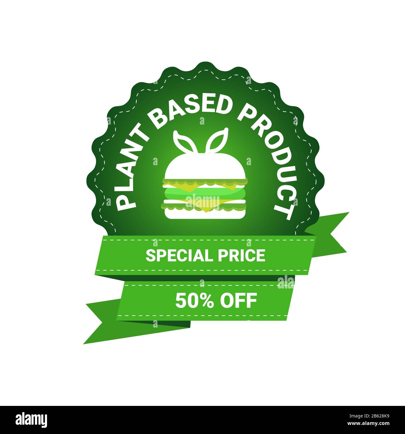 Pflanzliches Burger vegane Fast-Food-Naturprodukt Aufkleber organisch gesund veganer Markt Logo Fresh Food Emblem Emblem Design Flat Vector Illustration Stock Vektor