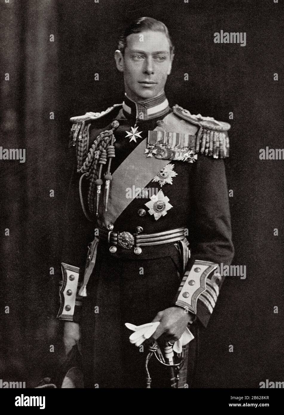 George VI. Sah hier in der Marinestanduniform, die er in Canberra, im Jahr 1927 trug. Georg VI., von 1895 bis 1952. König des Vereinigten Königreichs und der Dominions des britischen Commonwealth. Von König Georg dem 6., veröffentlicht 1937. Stockfoto