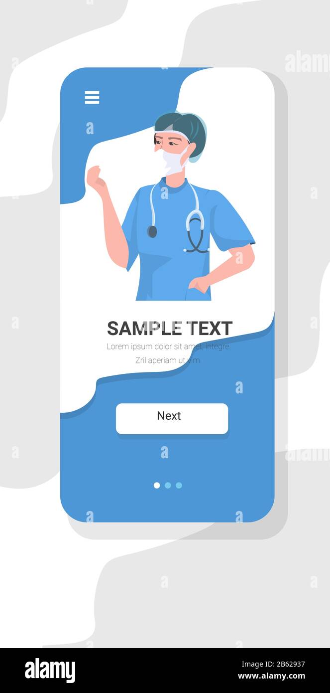 Chirurgenärztin mit Stethoskop in einheitlicher Online-Beratung Gesundheitskonzept Smartphone-Bildschirm mobile App vertikale Kopie Raum Portrait Vektor-Illustration Stock Vektor