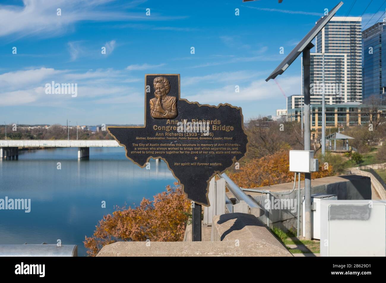 Ann W. Richards Plaque, Congress Avenue Bridge, Austin, Texas Stockfoto