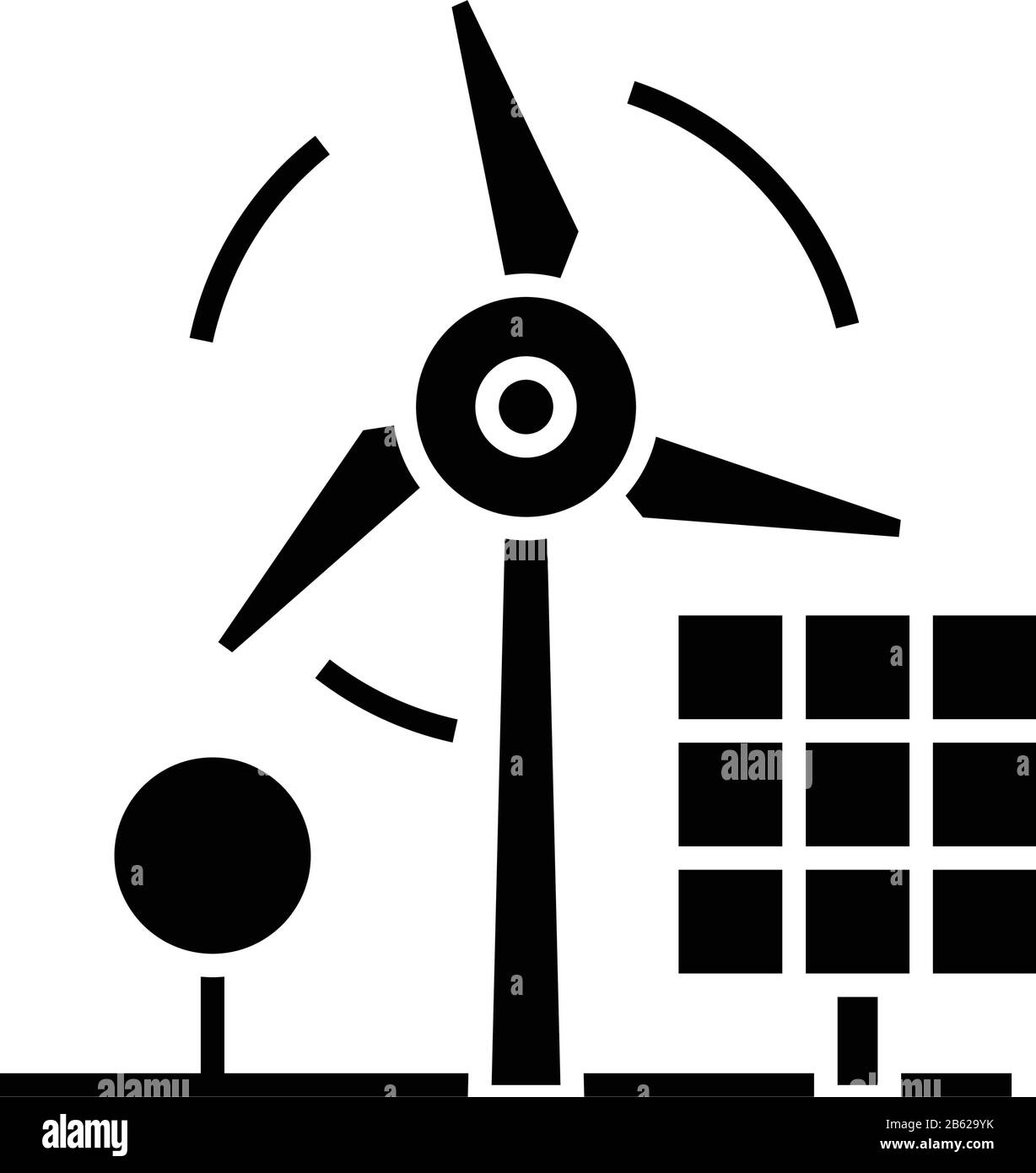 Windmühlenenergie schwarz Symbol, Konzeptabbildung, Vektor-Flat-Symbol, Glyph-Zeichen. Stock Vektor