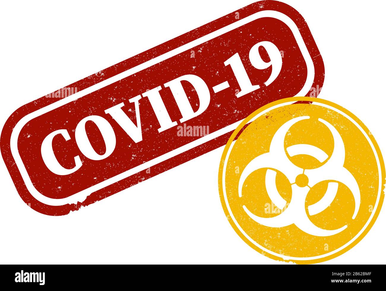 COVID-19 Corona-Virus und Biohazard Symbol Gummistempel Vektor-Illustration Stock Vektor