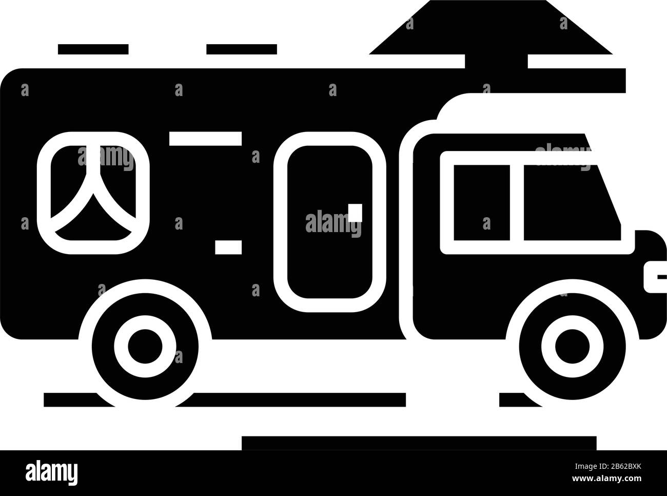 Schwarzes Symbol für Touristikbus, Konzeptdarstellung, Vektor-Flachsymbol, Glyph-Zeichen. Stock Vektor