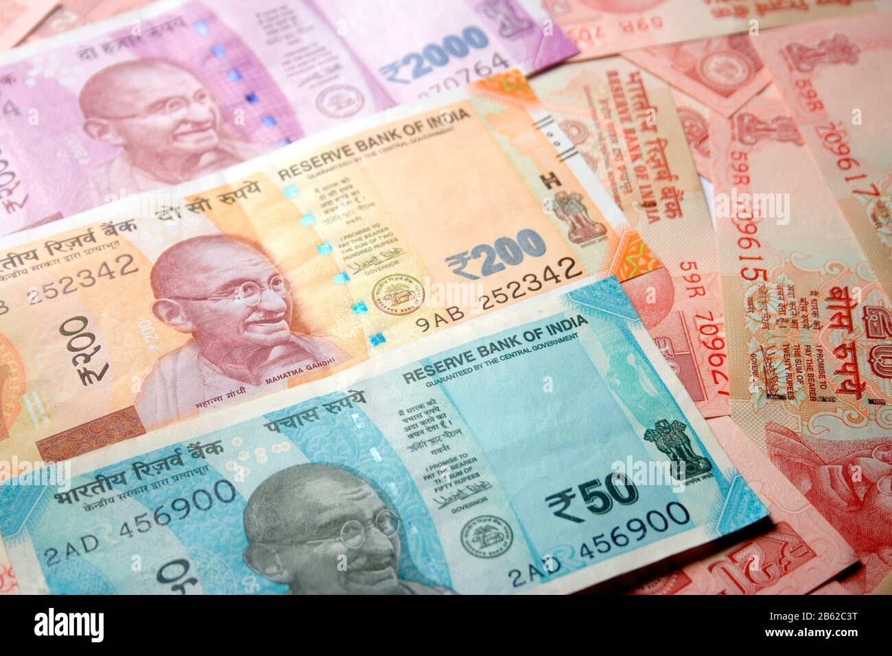 indische Rupien neue Währung, 50.200.2000.20 Stockfoto
