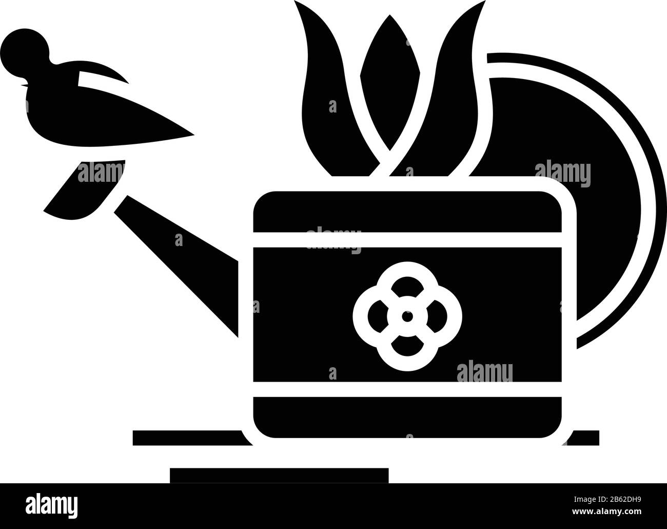 Symbol für Gießkanne schwarz, Konzeptabbildung, Symbol für Vektor-Ebene, Glyph-Zeichen. Stock Vektor
