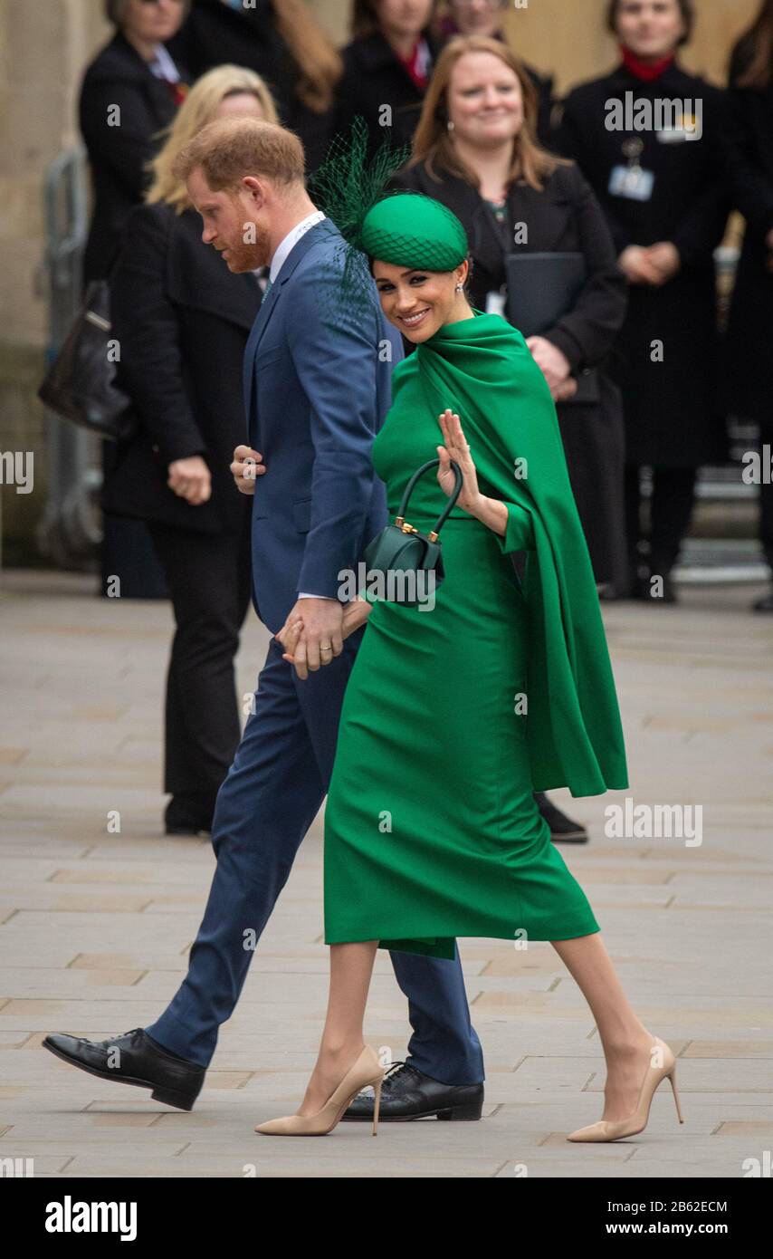 Der Herzog und die Herzogin von Sussex kommen am Commonwealth Day in der Westminster Abbey, London an. Der Dienst ist ihr endgültiges offizielles Engagement, bevor sie das Königsleben beenden. PA Foto. Bilddatum: Montag, 9. März 2020. Siehe PA Story ROYAL Commonwealth. Der Lichtbildkredit sollte lauten: Dominic Lipinski/PA Wire Stockfoto