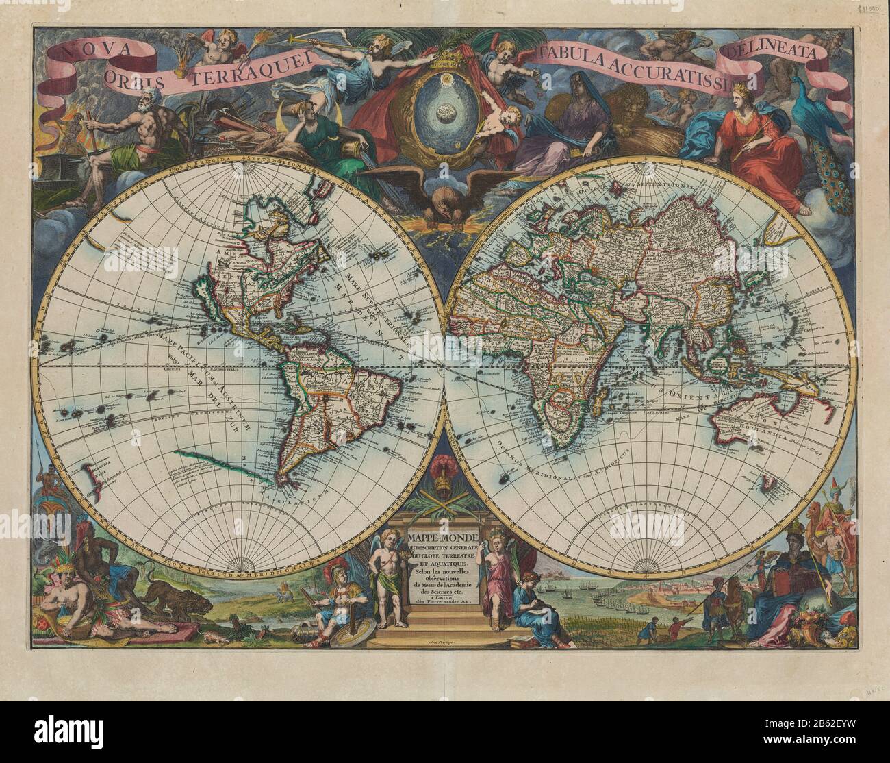Pieter van der Aa (1659-1733) "Nova orbis terraquei tabula aceratissime delineata". Neue Tabelle der terraqueous Welt genau abgegrenzt. "Mappe- Stockfoto