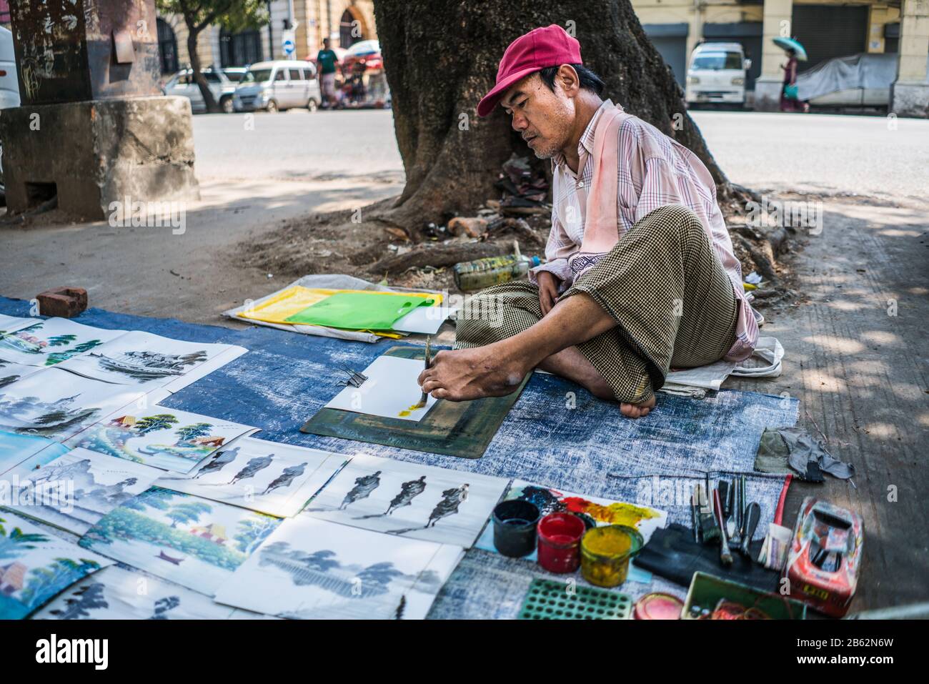 Maler in der Straße des Yangon, Myanmar, Asien Stockfoto