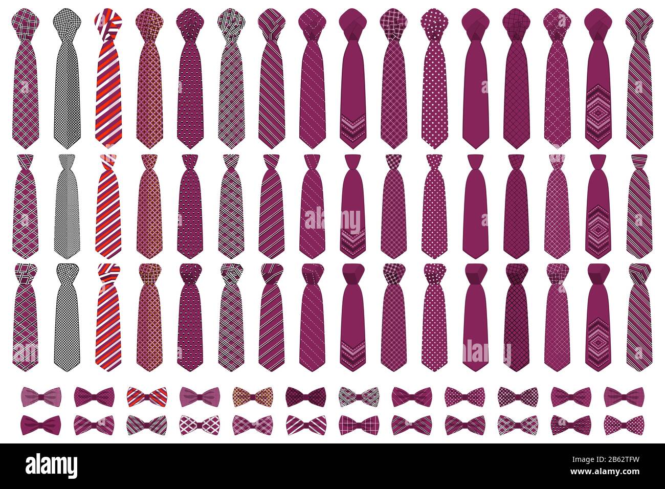 Abbildung auf Thema große farbige Set Krawatten, Querbinder verschiedener Größe. Krawatte aus Sammlung Kleidungsstücke Bow Tie für werden. Stock Vektor