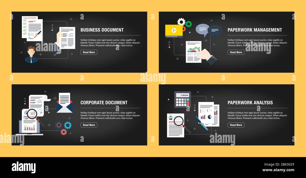 Satz von Internet-Banner-Designvorlagen für Websites, Internetmarketing und Unternehmen. Geschäftsdokument, Papierkraeftung, Unternehmensdokument, Stock Vektor