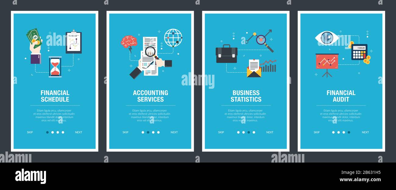 Vektor einrichten der vertikalen Web Banner mit finanzieller Zeitplan, Buchhaltung, Statistik, Finanzkontrolle. Vektor banner Vorlage für Web-sites Stock Vektor