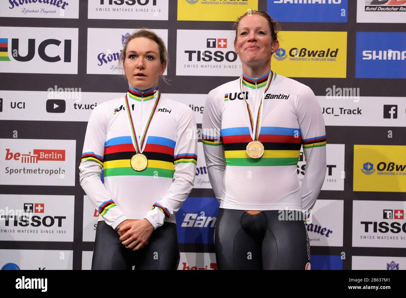 Kirsten Wild und Amy Pieters von Nederlandt Women's Madison - Podium während der von Tissot am 29. Februar 2020 auf dem Velodrome in Berlin präsentierten Rennradweltmeisterschaften 2020 - Foto Laurent Lairys/DPPI/DPPI Stockfoto