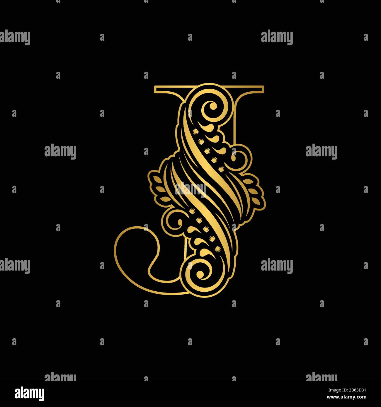 Goldener Buchstabe J. Vintage Golden flower ornament Anfangsbuchstaben. Alphabet. Logo-Vektor Stock Vektor