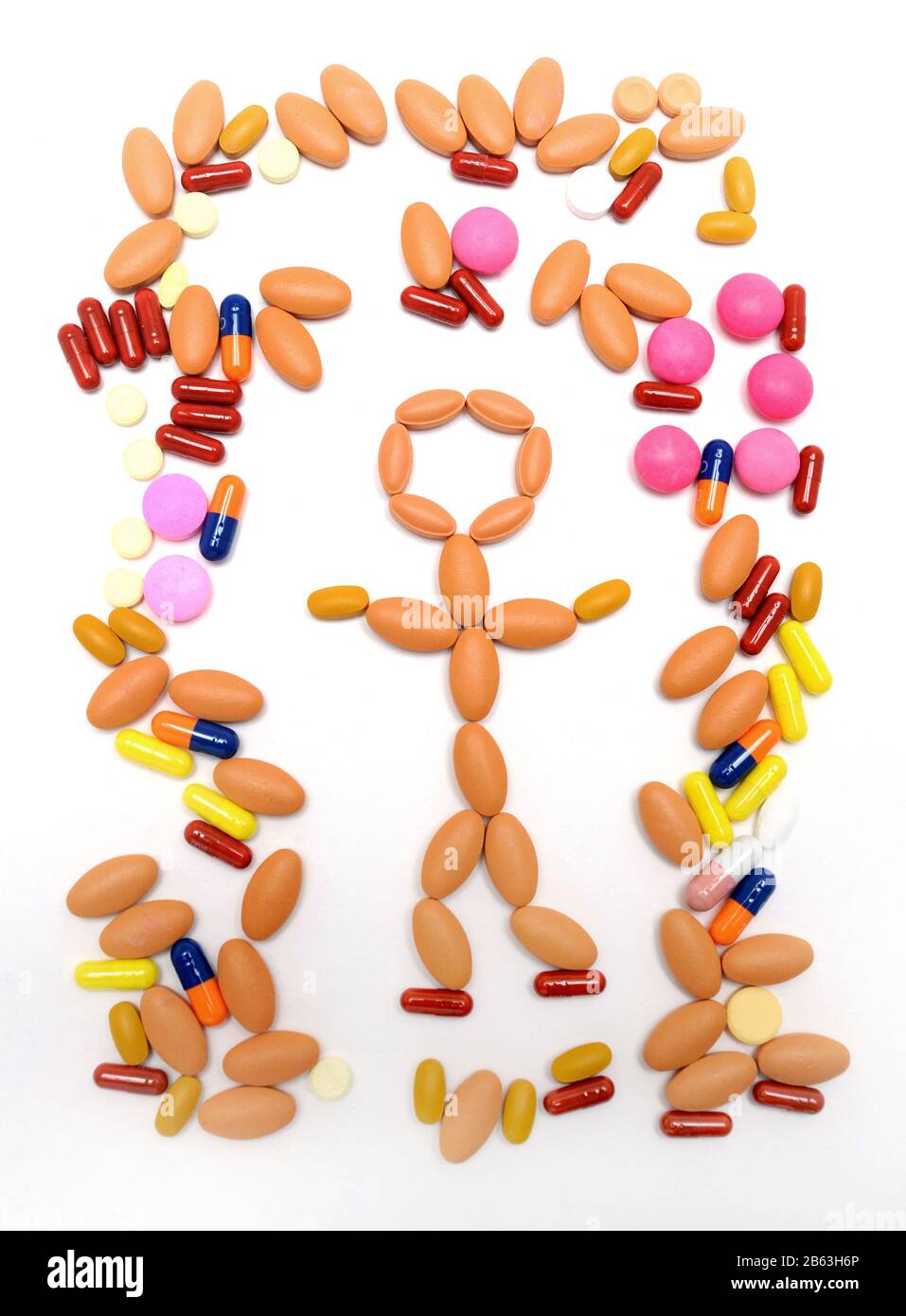 MEDIZINISCHE TABLETTEN MIT STICK MAN FIGUR RE MEDIKAMENTE GESUNDHEIT PHARMAZEUTISCHE KRANKHEIT ETC. UK Stockfoto