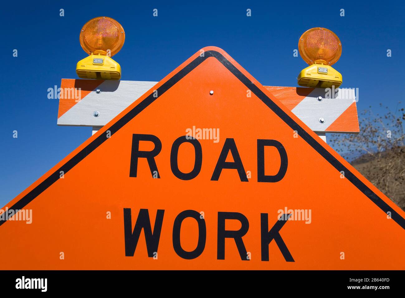 Schild für Straßenarbeiten, Temecula Valley, Südkalifornien, USA Stockfoto