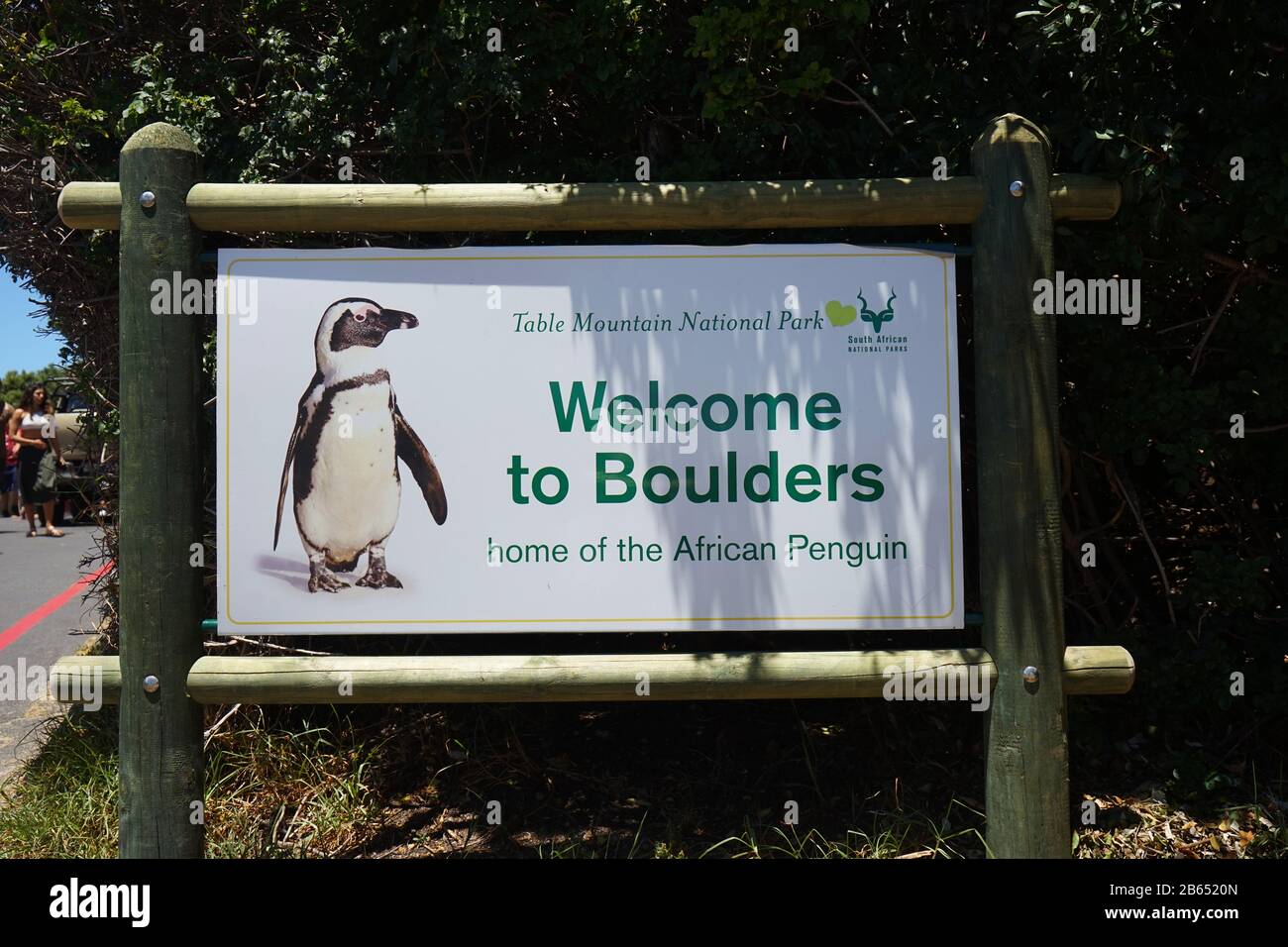 Willkommensschild, Boulders Beach, Kapstadt, Südafrika Stockfoto