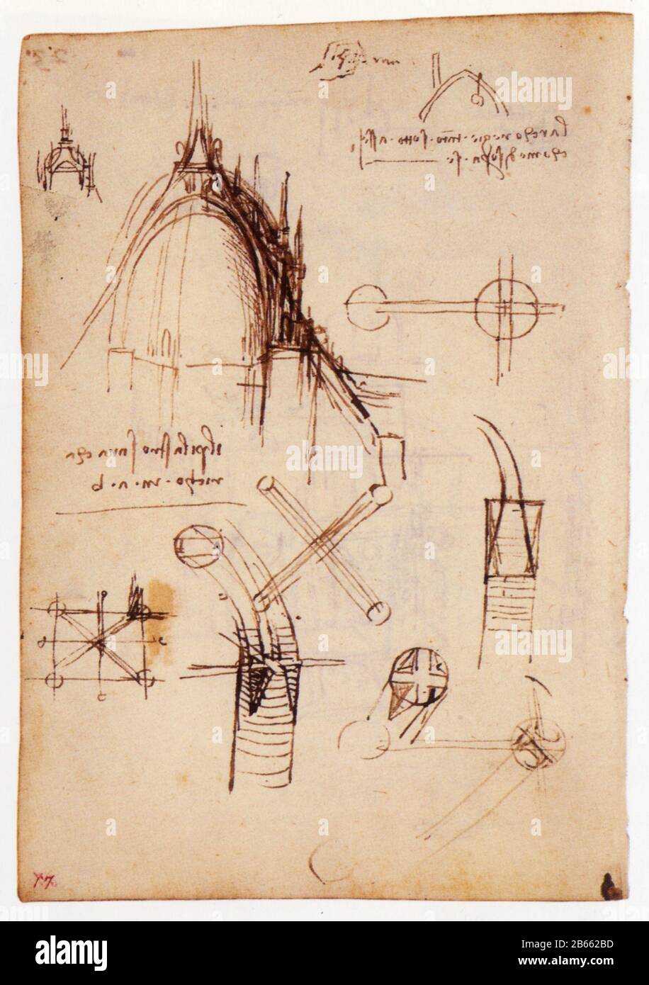 Leonardo da Vinci. Zeichnungen in Verbindung mit Studien für den Mailänder Dom. 1487-1490 Stockfoto