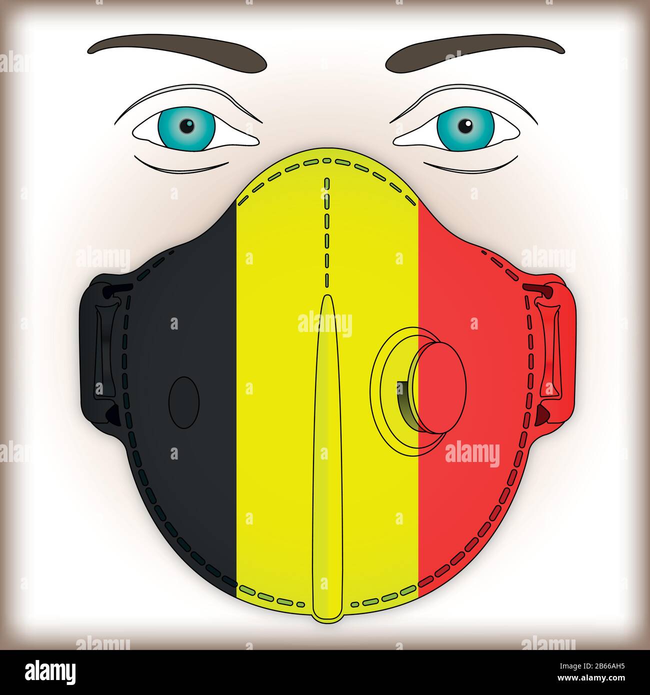 Antivirale Maske zum Virenschutz mit belgische Flagge, Vektordarstellung Stock Vektor