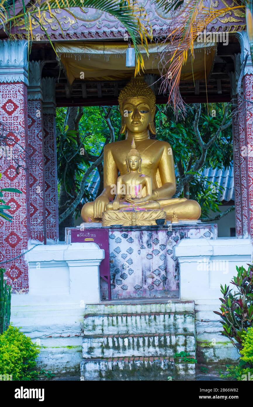 Artikeldetails im Wat Xieng Thong Tempel in Luang Prabang Laos Stockfoto