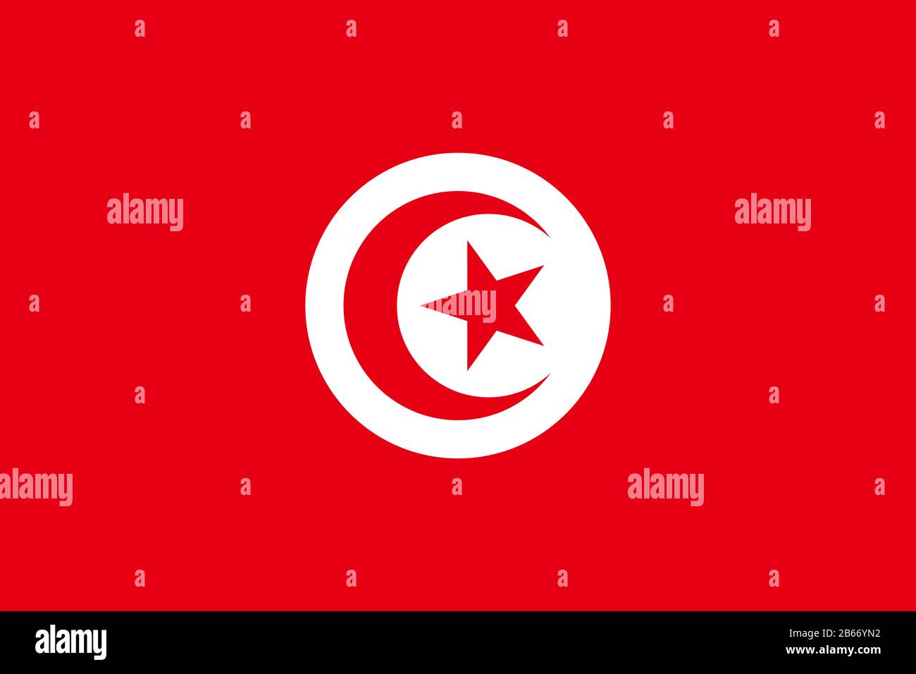 Flagge Tunesiens تونس‎ - Standardverhältnis der Tunesien-Flagge - True RGB-Farbmodus Stockfoto