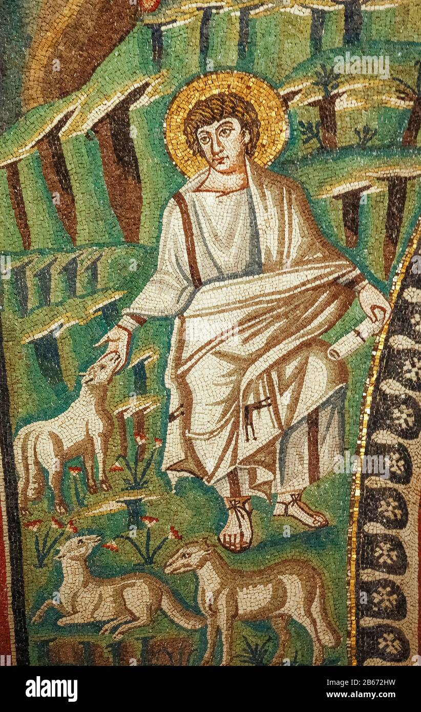Italien Emilia Romagna Ravenna - Basilika San Vitale - Mosaik des Moses, der die Herde bewacht Stockfoto