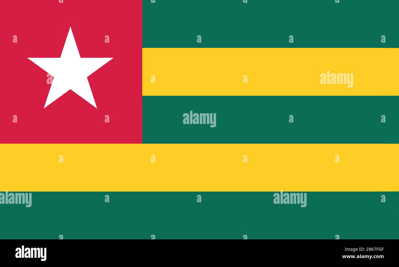 Flagge von Togo - Standardverhältnis der togoischen Flagge - True RGB-Farbmodus Stockfoto