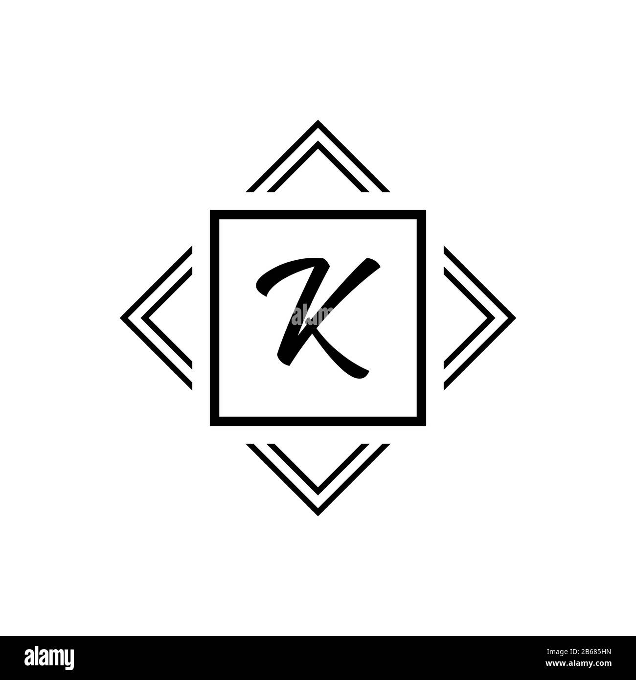 K Monogramm Logo. Vektor weißes geometrisches modernes Symbol auf schwarzem Hintergrund. Buchstabe im Quadrat Stock Vektor