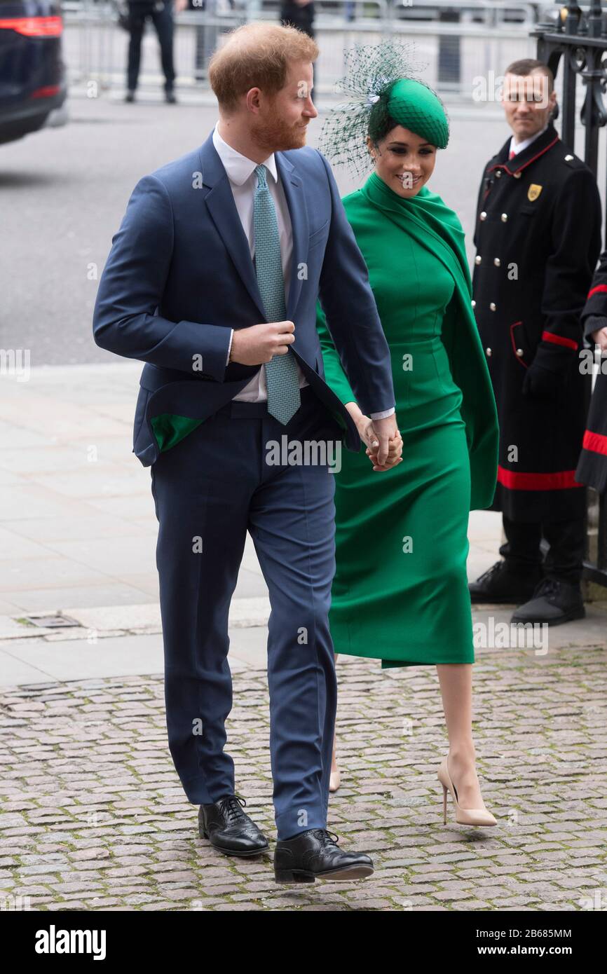 London, Großbritannien. März 2020. Prinz Harry und seine Frau Meghan Markle kommen in der Westminster Abbey an, um am Commonwealth Day in London, Großbritannien, am 9. März 2020 den jährlichen Commonwealth Service in der Westminster Abbey zu besuchen. Credit: Ray Tang/Xinhua/Alamy Live News Stockfoto