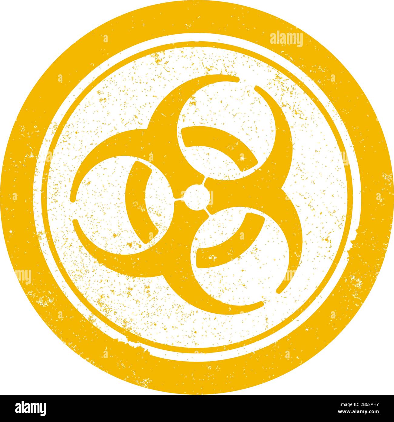 Grungelange orangefarbene, runde Grafik mit dem Symbol für biologische Gefahrenstoffel, Gummistempelvektor Stock Vektor