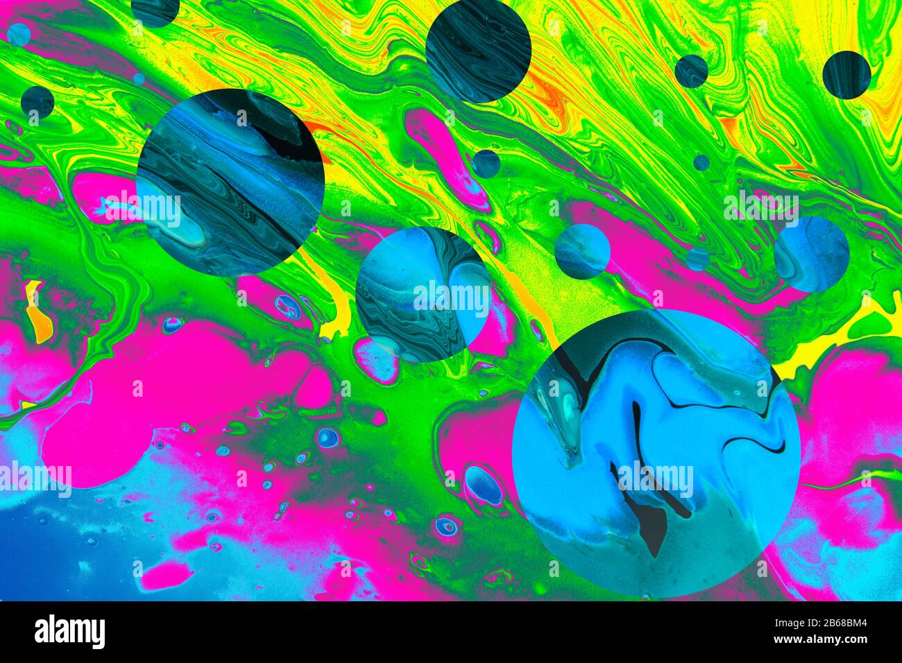 Surrealistischer psychedelischer Zeichenhintergrund, flüssiges Malen Stockfoto