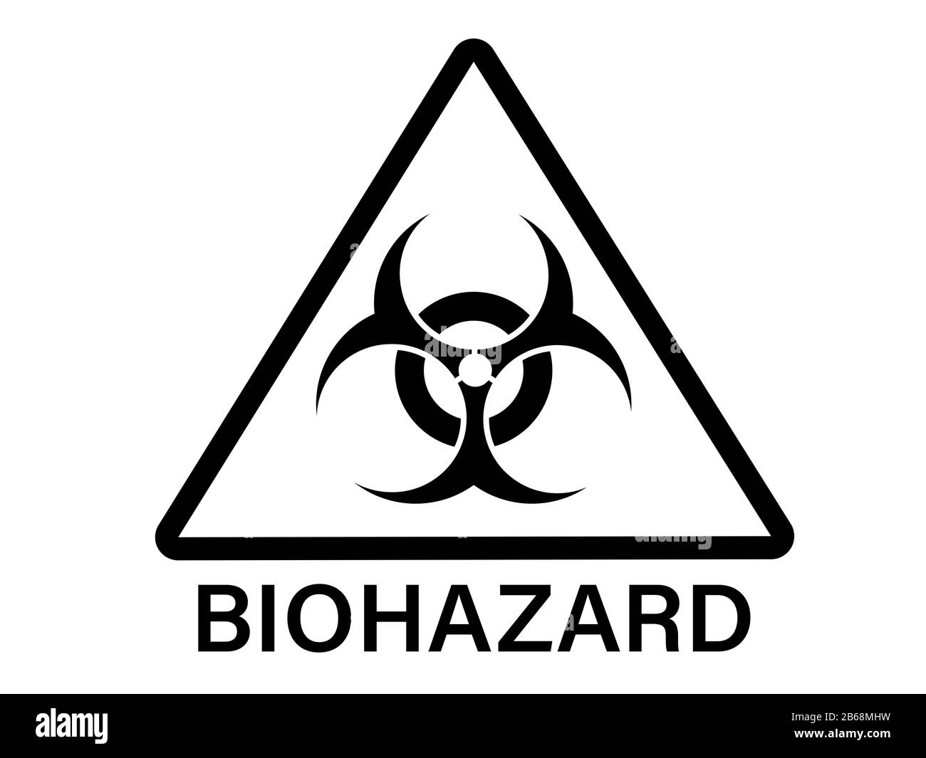 Warnschild für biologische Gefahrenstoffe mit schwarzem Dreieck auf weißem Hintergrund und Text isoliert Stockfoto
