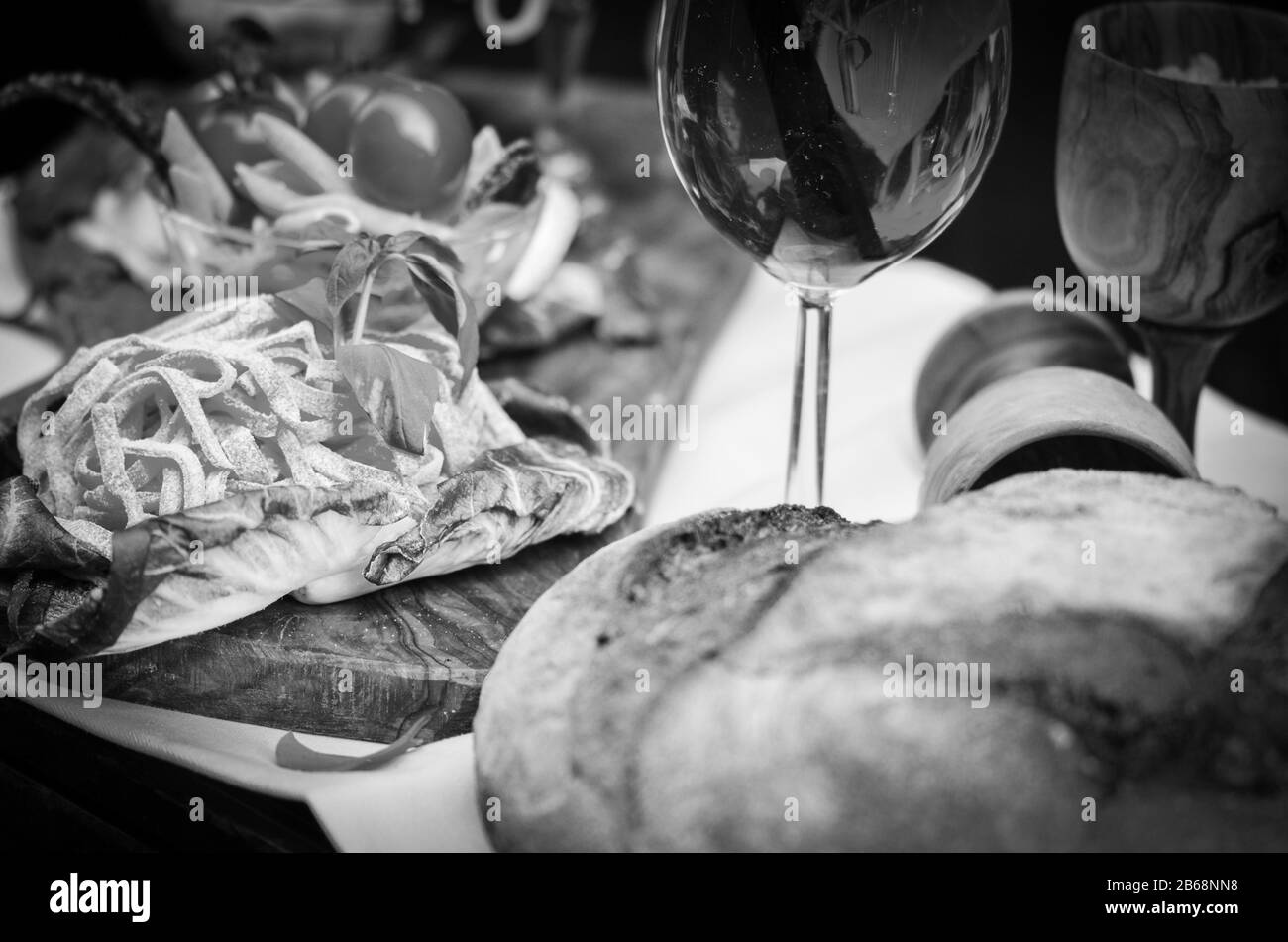 Blick auf frische italienische Pasta aus der Nähe Stockfoto