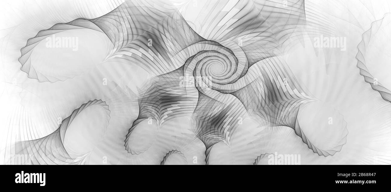 Spiral Fantasy-Banner, Computer generiert abstrakte Fraktal-Intensitätskarte invertiert schwarz und weiß Stockfoto
