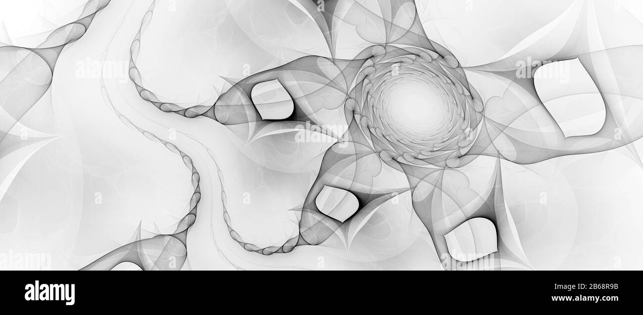 Spiralkonzept, computergenerierte abstrakte fraktale Intensitätskarte invertiert schwarz und weiß Stockfoto