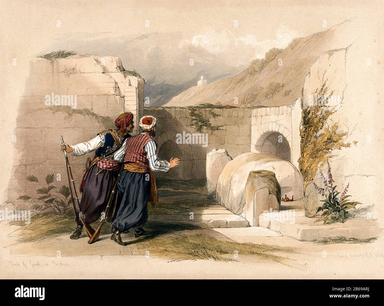 Ort des Grabes von Joseph bei Nablus. Farblithograph von Louis Haghe nach David Roberts, im Jahre 1842. Stockfoto