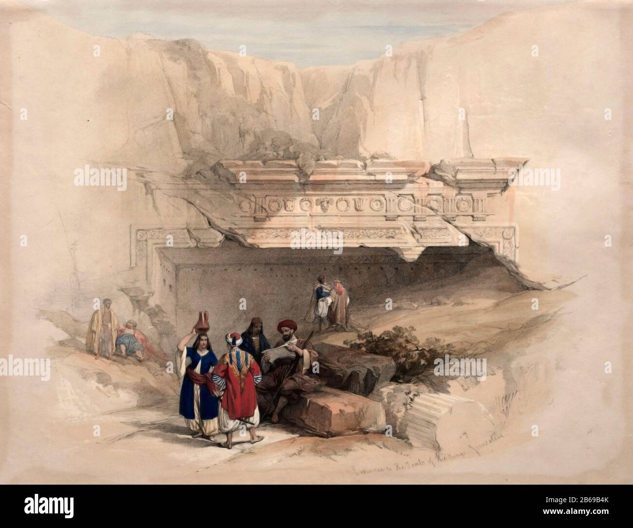 Eingang zum Grab der Könige, Jerusalem (Grabstätte der Königin Helena von Adiabene). Farblithograph von Louis Haghe nach David Roberts Stockfoto
