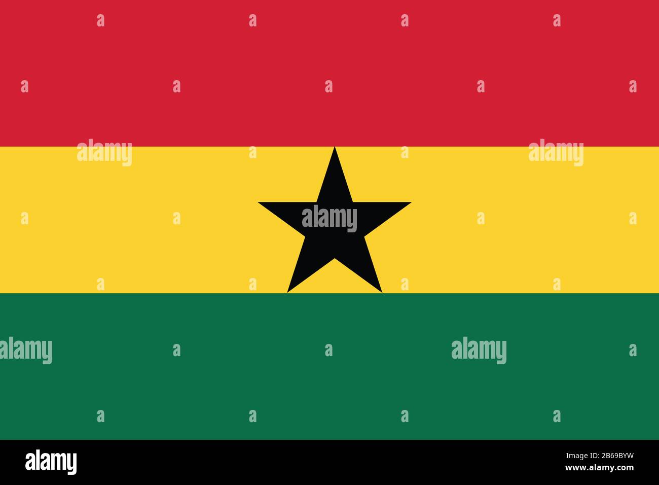 Flagge Ghanas - Standardverhältnis der ghanaischen Flagge - True RGB-Farbmodus Stockfoto