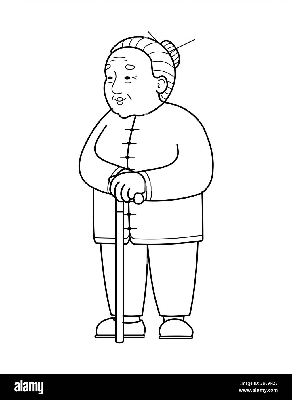 Umrisse Vektor Asian Chinesisch Koreanisch Mongolisch Vietnamesische Alte Frau Mit Einem Stock Altere Frau In Der Hose Senile Menschen Konzept Babushka Isolat Stock Vektorgrafik Alamy