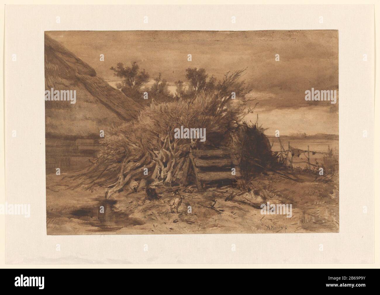 Hinter der Post nach Oosterbeek Hinter der Post nach Oosterbeek Objekttyp: Objektnummernzeichnung: RP-T-1999-31 Aufschriften/Marken: Unterschrift, unten rechts: "Eine Mauve f'inscriptie, umgekehrt: "Hinter" der Post Oud. Oosterbeek (persönlich beschriftet) Hersteller: Künstler Anton Mauve (Listed Property) Datum: Ca. 1865 Physische Merkmale: Bürste in Braun und Grün über einer Skizze in Bleistift, etwas Radewerk; Grenzlinie mit Bleistift-Material: Papierbleistift-Technik: Bürsten-/Bürstenabmessungen: H 279 mm × W 400 mmOnderwerp Stockfoto