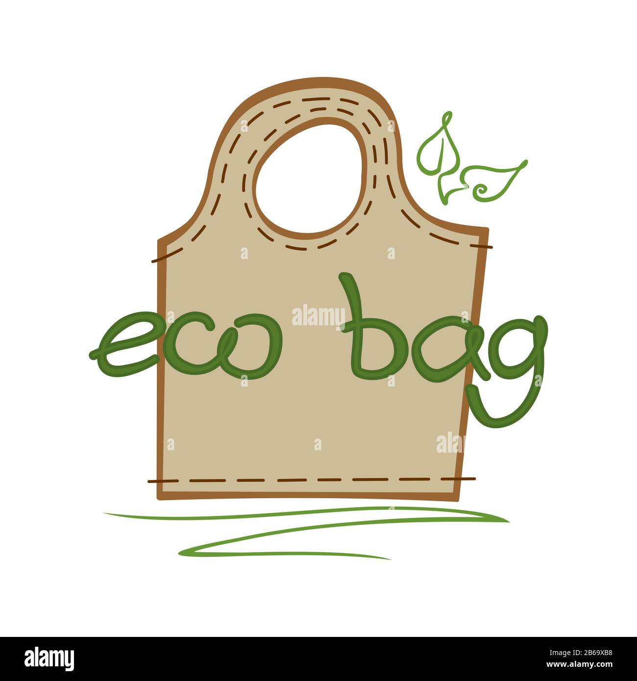 Wiederverwendbare Eco-Tasche; handgezeichneter Vektor. Kein Abfall, sagen Sie Nein zum Kunststoff. Stock Vektor