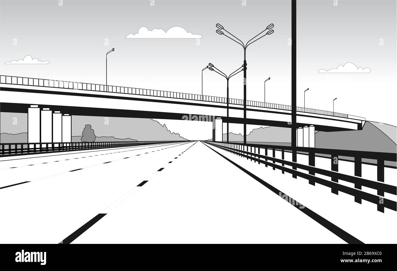 Überlauf. Straßenanschluss. Die Straße Geht Unter Die Brücke. Erhöhte Straße. Stilisiertes Vektorbild. Stock Vektor