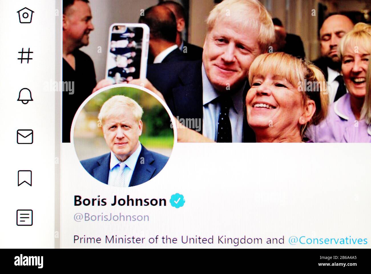 Twitter-Seite (März 2020) Boris Johnson, britischer Premierminister Stockfoto