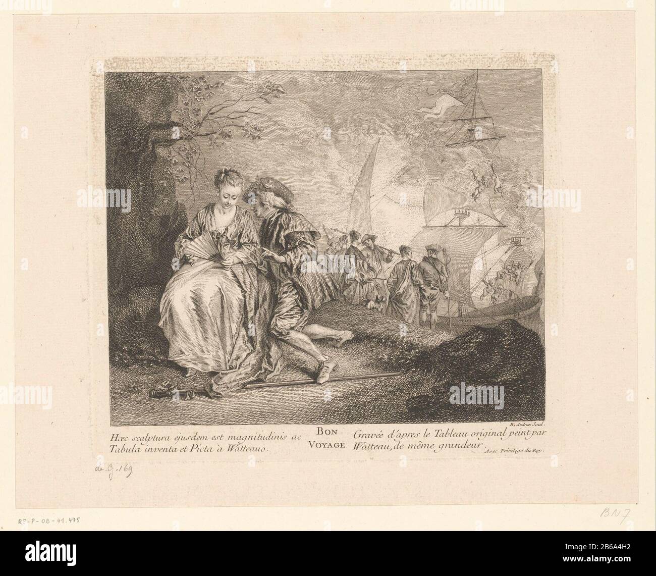 Bon voyage Starting Travelers (Titelobjekt) Sailing Down ReizigersBon voyage (Titelobjekt) Objekttyp: Picture Item Number: RP-P-ob-41.475Catalogusreferentie: IFF 18e siècle 7 Inscriptions/Brands: Collector's Mark, VERSO, gestempelt: Lugt 2228 Hersteller: Druckmaschine Benoît Audran ( II) (denkmalgeschütztes Gebäude) zum Gemälde von Jean Antoine Watteau (denkmalgeschütztes Eigentum) Berechtigungsanbieter: Französische Krone (denkmalgeschütztes Eigentum) Herstellung: Frankreich Datum: 1708 - 1702 Material: Papiertechnik: Ätzmaße: Plattenkante: H 208 mm × b 243 mmToelichtingHet Malerei Wo: Audran setzte auf diese pr Stockfoto