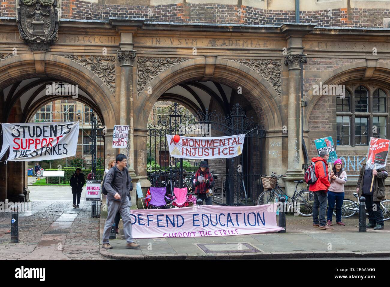 Studenten Protestieren in Cambridge, Großbritannien, gegen Pensions. Stockfoto
